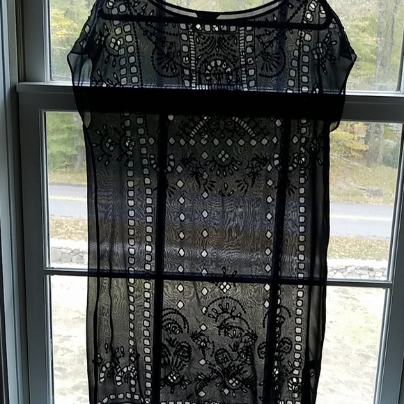 CLUB MONACO NAVY SILK SHEER EMBROIDERED DRESS - Picture 7 of 7